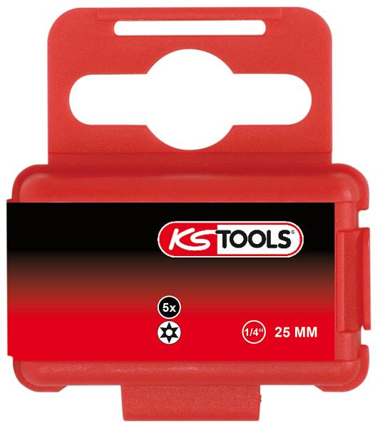 KS Tools 1/4" TORSIONpower nastavek Torx, 25 mm, TB10, z luknjo, paket 5 kosov, 918.3606