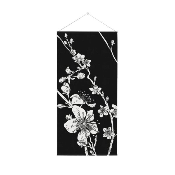 Showdown Displays Viseča tapiserija 58 x 160 cm Abstraktni cvet japonske češnje črn, FLAGBA580x1600I7