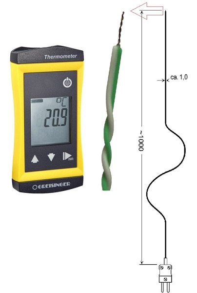 Greisingerjev termoelement drugi termometer G 1200- z žičnim senzorjem tipa K, brez silikonskega kabla-GTF300, 482586
