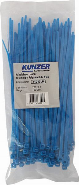 Kunzer kabelske vezice 200 x 4,8 modre (100 kosov) snemljive, 71042LB
