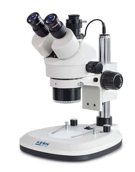 KERN Optics Stereo zoom mikroskop z obročasto osvetlitvijo, Greenough 0,7x - 4,5x, trinokular, okular HWF 10x / Ø 20 mm, OZL 466