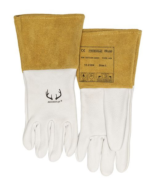 ELMAG 5 prstne rokavice za varjenje WELDAS 10-2304 L, TIG/TIG iz polnozrnatega jelenovega usnja z manšeto iz govejega cepljenega usnja, dolžina: 32 cm, velikost 9 (1 par), 59155