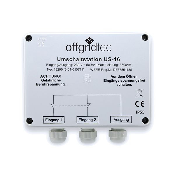 Offgridtec stikalna postaja za prednostno preklapljanje omrežja US-16 230V 16A 3600W, 8-01-010711