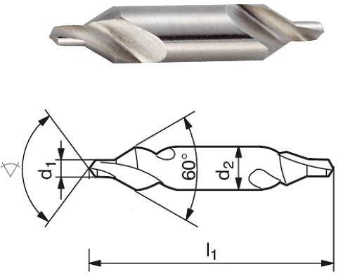 ELMAG sredinski sveder DIN 333 oblika A, Ø vrtanja: 1,0 x Ø stebla: 3, 15 mm, dolžina: 31, 50 mm, spiralno nažlebljen, ugrezni kot 60°, desni rez, iz HSS, 89077
