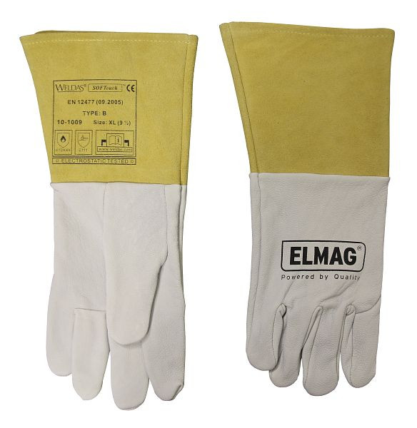 ELMAG 5-prstne rokavice za varjenje WELDAS 10-1009 M, TIG/TIG iz polnega kozjega usnja z manšeto iz govejega cepljenega usnja, dolžina: 35 cm, velikost 8,5 (1 par), 59150