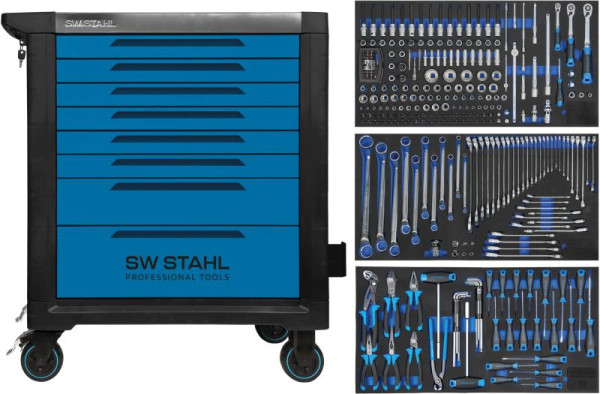 SW-Stahl profesionalni delavniški voziček TT802, moder, opremljen, 304 kosov, Z3208