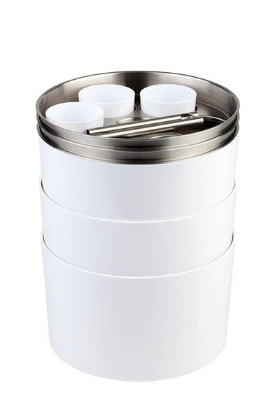 Konferenčni hladilnik APS, Ø 23 cm, višina: 15 cm, bela, plastika SAN, nerjaveče jeklo, vključno z ledenim vložkom, odpiračem za steklenice, pladnjem s kronskim pokrovčkom, 00620