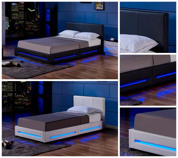 HOME DELUXE LED postelja ASTEROID z vzmetnico - bela, 140 x 200 cm, z vzmetnico, 16874-31670