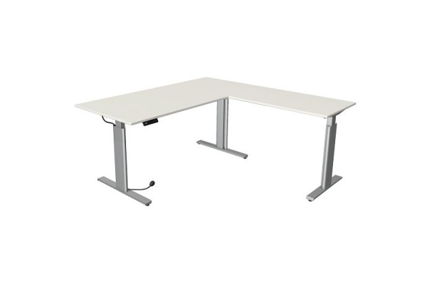 Kerkmann sedeča/stoječa miza Move 3 srebrna Š 2000 x G 1000 mm z dodatkom 1000 x 600 mm, bela, 10234010