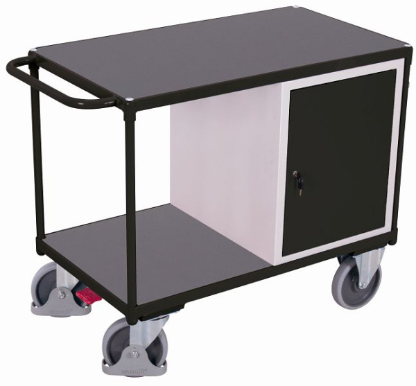 Delavniški voziček VARIOfit z 2 nakladalnima površinama, zunanje mere: 1.190 x 600 x 930 mm (ŠxGxV), 1 jeklena omarica z krilnimi vrati na zaklepanje, sw-600.607/AG