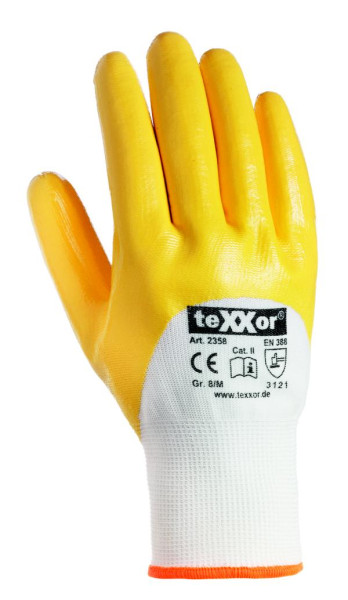 teXXor poliestrske pletene rokavice NITRILE COATED, vel.: 8, barva: belo/rumena, pak.: 144 par., 2358-8