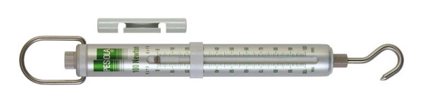 PESOLA merilnik napetosti/sile/vzmetna tehtnica 100N, razdelek 1N, makro linija, zelena, s kavljem, 80098