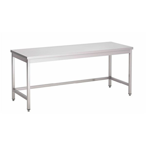Delovna miza iz nerjavečega jekla Gastro-Inox AISI 430 brez podnožja, 700x600x850mm, ojačana z 18mm premazano iverno ploščo, 301.191