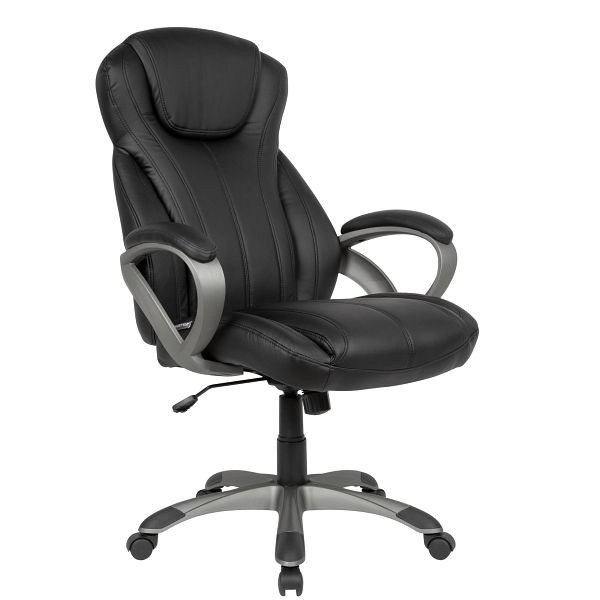 Prevleka za pisalni stol Amstyle umetno usnje črn pisarniški vrtljivi stol do 120 kg, nastavljiv po višini, pisarniški stol z rokonasloni in visokim naslonjalom, SPM1.415