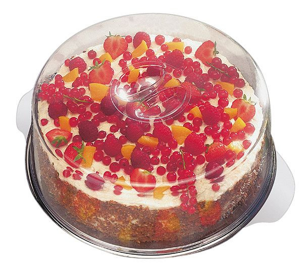 APS krožnik za torte z 2 pokrovoma, Ø 30 cm, višine pokrova 7 + 11 cm, krožnik za torte: nerjaveče jeklo 18/0, pokrov: polistiren, 00652