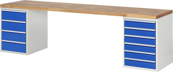 RAU delovna miza serije 7000 - modularna zasnova, 2x posoda podkonstrukcije (4x predal, 6x predal), 3000x840x700 mm, 03-7821A3-307B4S.11