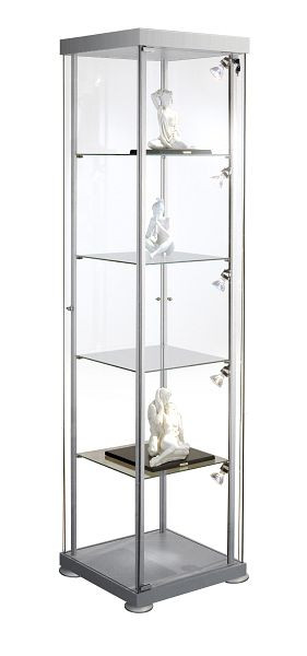 Kerkmann kvadratna vitrina expoline, Š 425 x G 425 x V 1800 mm, prozorna/aluminij srebrna, 40376082