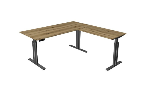 Kerkmann sedežna/stoječa miza Š 1800 x G 800 mm, z nadgradnim elementom 1000 x 600 mm, električno nastavljiva višina od 720-1200 mm, s spominsko funkcijo, hrast, 10324855