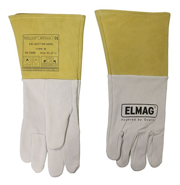 ELMAG 5-prstne rokavice za varjenje WELDAS 10-1009 L, TIG/TIG iz polnega kozjega usnja z manšeto iz govejega cepljenega usnja, dolžina: 35 cm, velikost 9 (1 par), 59151