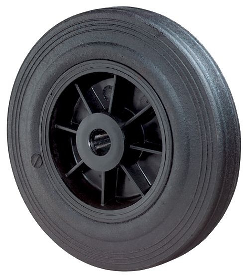 BS wheels gumijasto kolo, širina kolesa 37,5 mm, Ø kolesa 125 mm, nosilnost 100 kg, črna gumijasta tekalna površina, plastično telo kolesa, valjčni ležaj, B45.125