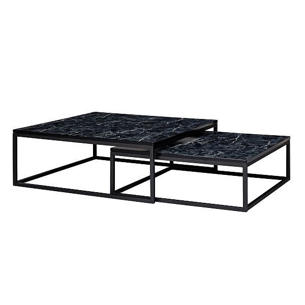 Wohnling Design klubska mizica iz 2 kvadratov v videzu črnega marmorja, WL6.235
