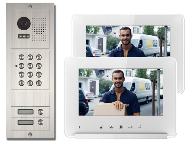 Anthell Electronics 2-družinski komplet barvnih video domofonov s kodo PIN s shrambo slik, z 2X 7" monitorjem, M2D1-690S1-2
