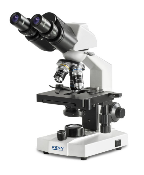KERN Optics mikroskop na presvetljevanje (šolski) binokularni akromat 4/10/40; WF10x18; 0,5 W LED, polnjenje, mehanska stopnja, OBS 106