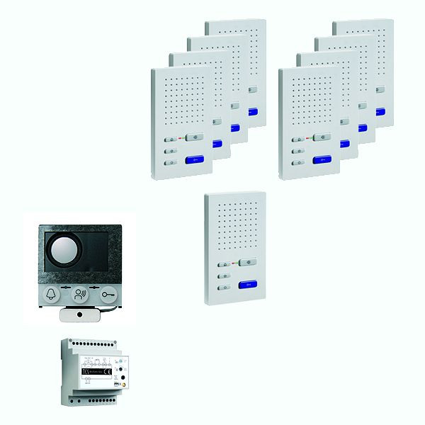 TCS audio:paketna instalacija za 9 stanovanjskih enot, z vgrajenim zvočnikom ASI12000 + 9x prostoročni zvočnik ISW3030 + krmilna enota BVS20, PAIF090/004