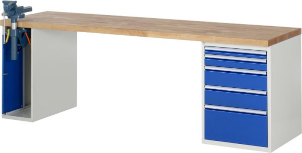 RAU delovna miza serije 7000 - modularna zasnova, 5 x predali, 1 x omarica za primeže, 2500x840x700 mm, 03-7511A2-257B4S.11