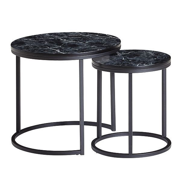 Set stranskih mizic Wohnling Design iz 2 okroglih črnega marmorja, WL6.251