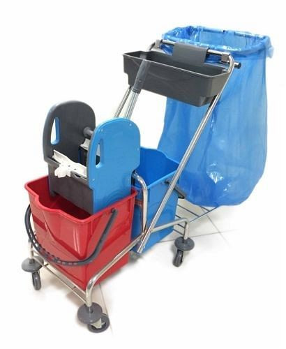 RMV Profi dvojni voziček/voziček za brisanje Multi 2 x 18 litrov s polico in držalom za vrečke za smeti, RMV10.008