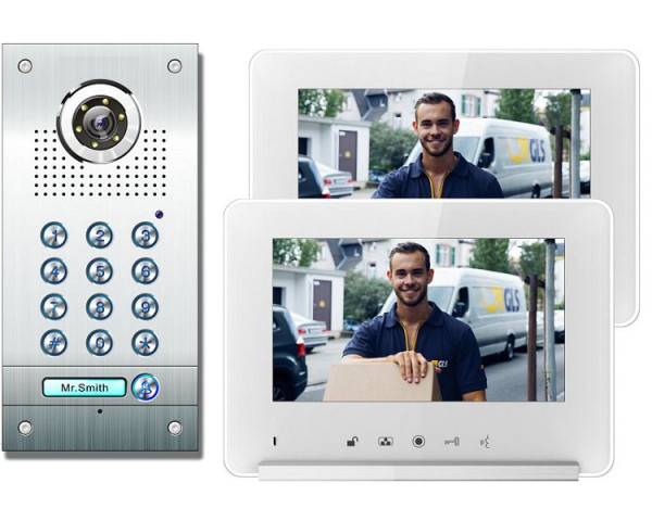Anthell Electronics 1-družinski barvni video domofon s kodo PIN s shrambo slik, z 2X 7" monitorjem, CK1-690S1-2