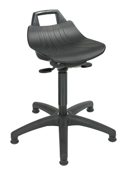 Lotz "Izjemno udoben" stoječi pripomoček, PP sedež črn, velik, višina sedeža 490-680 mm, črno plastično podnožje, drsniki, 3662.07