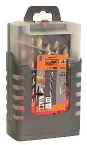 ELMAG HSS Co5 kaseta za spiralne svedre DIN 338, PREMIUM 25 kosov, Ø 1-13 mm - titan, 82030