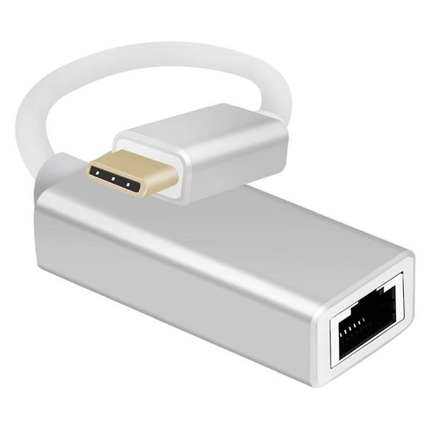 Adapterski kabel Helos Ethernet, vtič USB 3.1 Type-C™/vtičnica RJ45, PREMIUM, srebrn, 288378