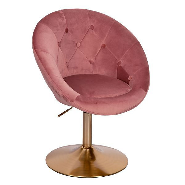 Wohnling Lounge Stol žametno roza / zlat dizajn vrtljiv stol z naslonjalom, WL6.300