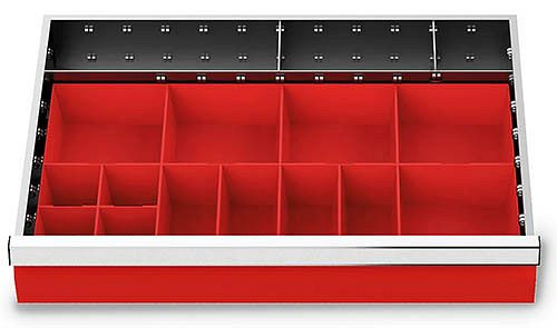 Bedrunka+Hirth predalni vložki T500 R 24-16, škatle za drobne dele, za višino plošče 100 mm, 16 delov, 168-132