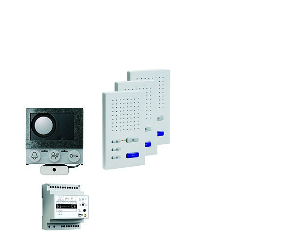 TCS audio:paketna instalacija za 3 stanovanjske enote, z vgrajenim zvočnikom ASI12000 + 3x prostoročni zvočnik ISW3030 + krmilna naprava BVS20, PAIF030/004