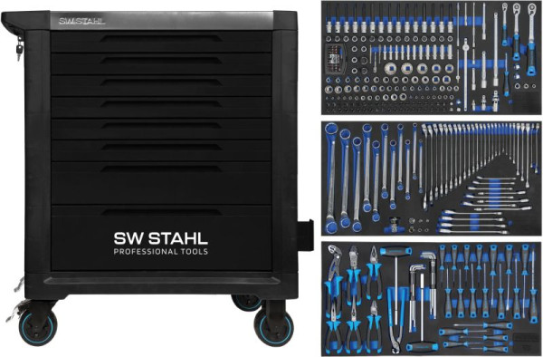 SW-Stahl profesionalni delavniški voziček TT802, črn, opremljen, 304 kosov, Z3209