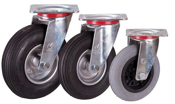VARIOfit vrtljivo kolo s pnevmatikami, 230 x 65 mm, črno, na jeklenem platišču, lpl-230.000