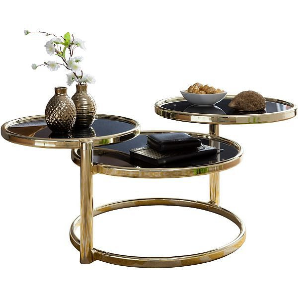 Wohnling klubska mizica SUSI s 3 miznimi ploščami črna / zlata 58 x 43 x 58 cm, WL5.767