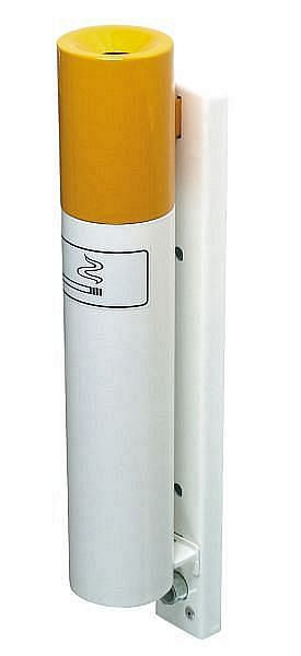 Stenski pepelnik Renner v videzu cigaret (Ø 76 mm), vroče cinkan in prašno lakiran, koruzno rumena/ prometno bela, 7061-00 1006/9016