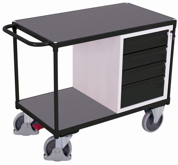 Delavniški voziček VARIOfit z 2 nakladalnima površinama, zunanje mere: 1.190 x 600 x 930 mm (ŠxGxV), 1 predalna omarica s 4 valjčnimi ležaji, sw-600.602/AG