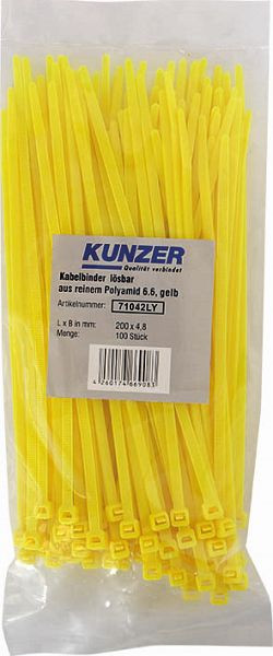 Kunzer kabelske vezice 200 x 4,8 rumene (100 kosov) snemljive, 71042LY