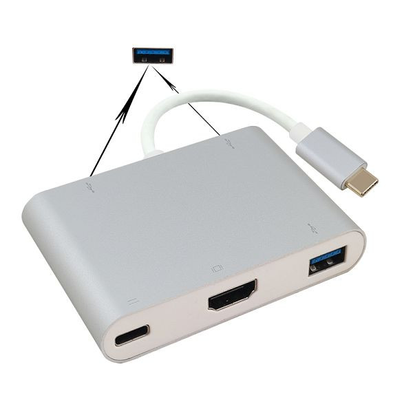 Priključna postaja Helos, USB 3.1 Type-C St/3xUSB/HDMI/Type-C vtičnica, PREMIUM 4K, srebrna, 288389