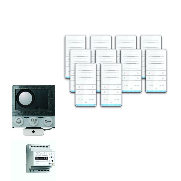 TCS sistem za nadzor vrat audio:paketna instalacija za 10 stanovanjskih enot, z vgrajenim zvočnikom ASI12000, 10x prostoročnim zvočnikom ISW5031, krmilno napravo BVS20, PAIF100/002