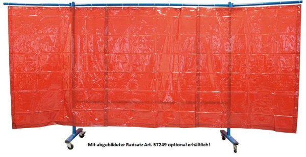 Varilna zaščitna stena ELMAG, 3 delna, s folijsko zaveso, rdeča, DIN EN 1598, širina: 3,8m (srednji del 2,1m + 2 vrtljivi roki po 0,85m), 57252