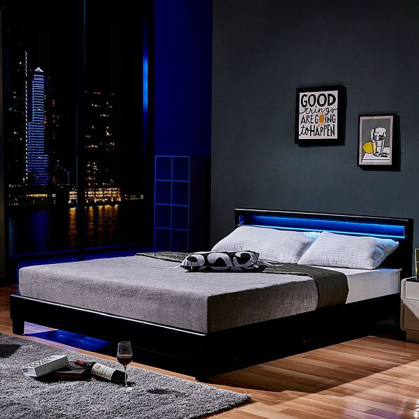 HOME DELUXE LED postelja ASTRO z vzmetnico – 180 x 200 cm bela, 21106-50190