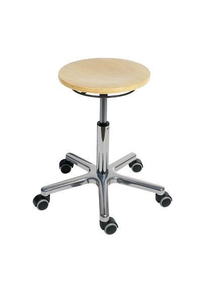 Delovni stol Lotz, bukev sedež, Ø 350 mm, obroček za sprostitev, višina sedeža 475-655 mm, aluminijasto podnožje, Ø 528 mm, kolesca, 3861.1-02