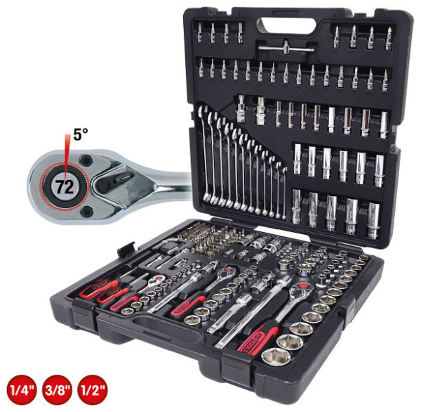 KS Tools 1/4"+3/8"+1/2" CHROMEplus set nasadnih ključev, 216 kosov, 918.0216